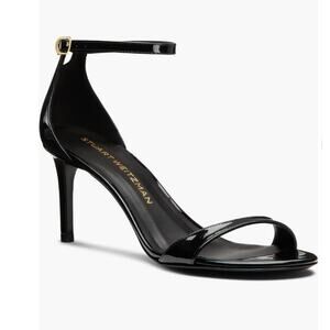 Stuart Weitzman Nudist II 75 Sandal Black Patent Leather Size 8.5 NIB Elegant